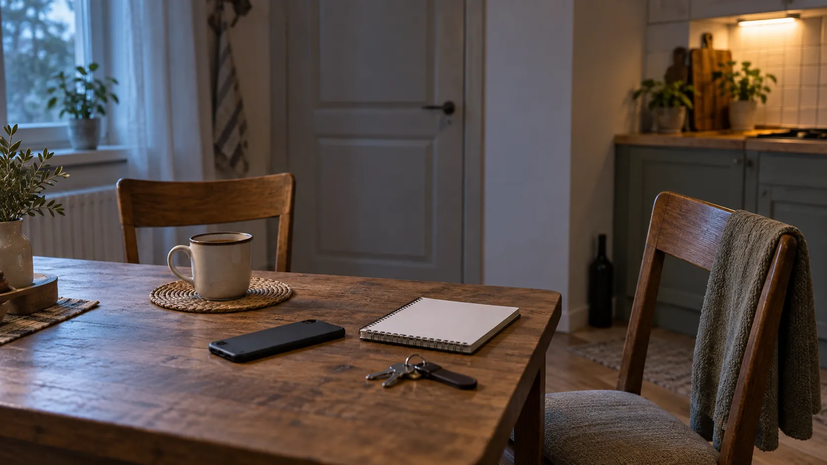ва пустых стула у домашнего стола как образ сложного разговора с мужем о ежедневном употреблении алкоголя